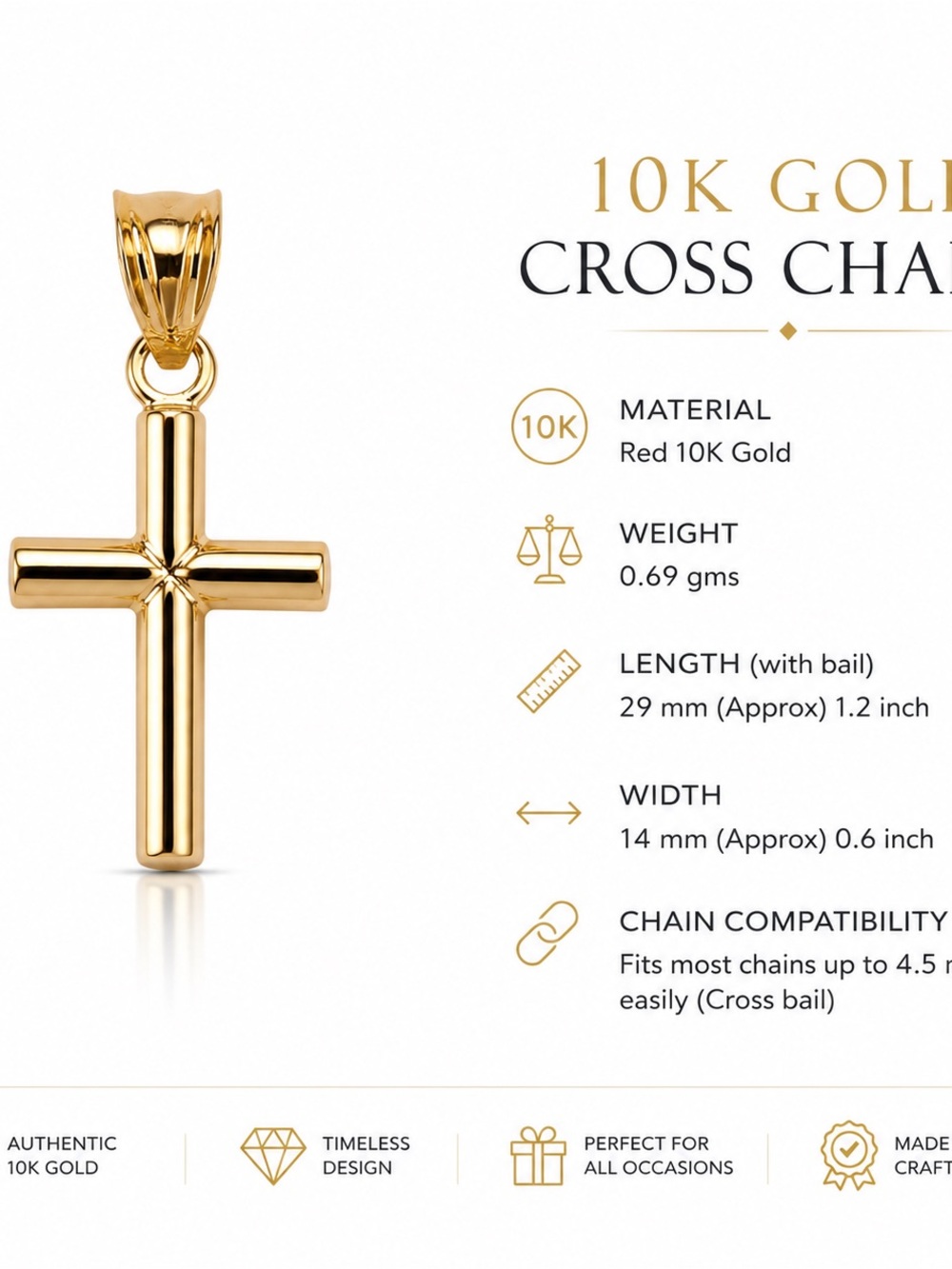 10K Gold Cross Charm Pendant - Gold